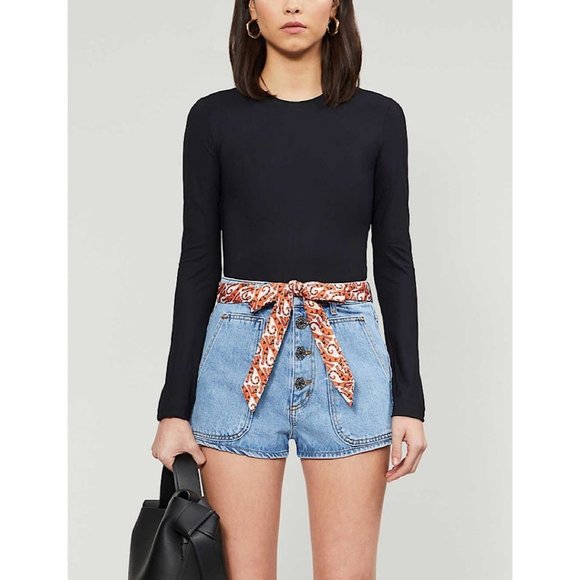 NWT Sandro Paris Jamy Denim Shorts Scarf Tie Belt Bleu Jean 42 / 32 - Picture 1 of 9